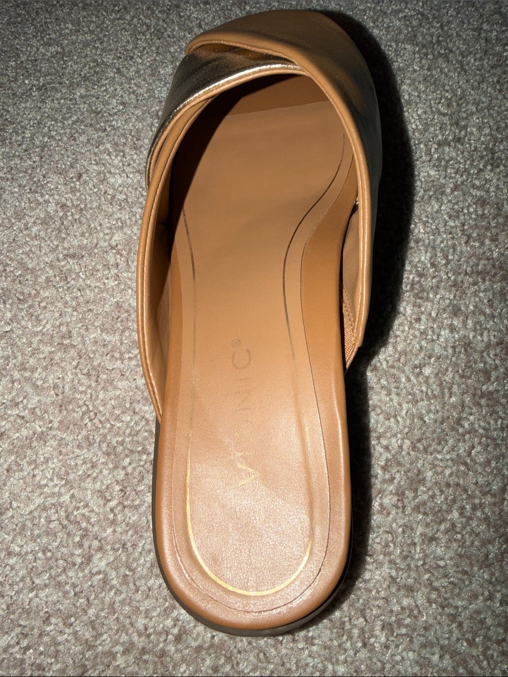 Vionic Two-Tone Tan and Gold Slide Sandals - Picture 3 of 5